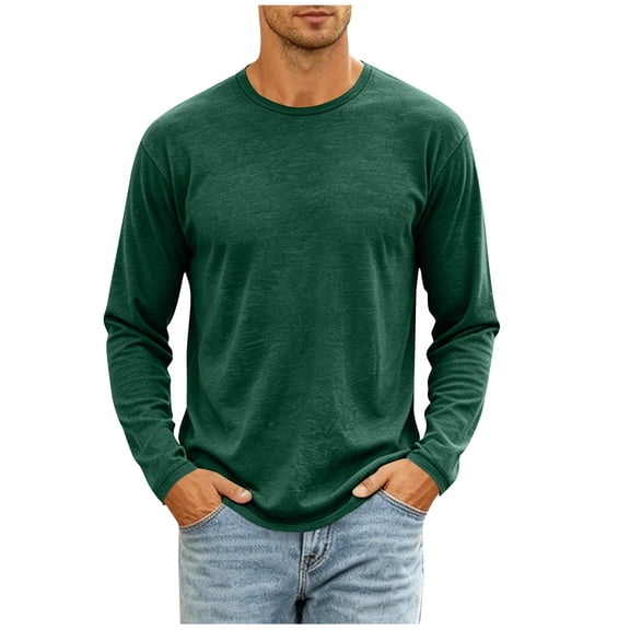 Yongwang Men Long Sleeve Lounge Shirt Crew Neck Shirt Casual Soft Basic Athletic Fit Tees for Home Gym