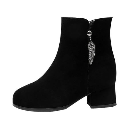 

Lovskoo 2024 Women s High-Heels Ankle Boots Closed Toe Plus Size Faux Suede High Heels Frosted Side Zipper Short Heel Chunky Ankle Boots Black