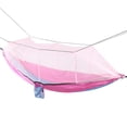 thumbnail image 2 of Hamaca portátil, ligera y con correas para colgar en los árboles. Perfecta para aventuras de acampada. Azul claro y rosa, malla rosa. Hamaca doble con mosquitero., 2 of 8