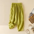 thumbnail image 2 of FRSASU Womens Ramie Cropped Pants Solid Color Double Layer Loose Fit Wide Leg Casual Elastic Waist Trousers Green M(M), 2 of 8