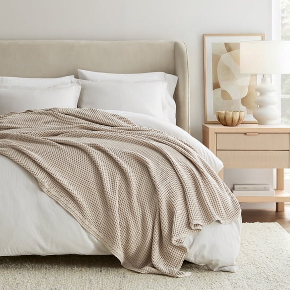 Comfort Canopy 100% Cotton Waffle Textured Bed Blanket - Ultra Soft & Breathable, Tan, Queen