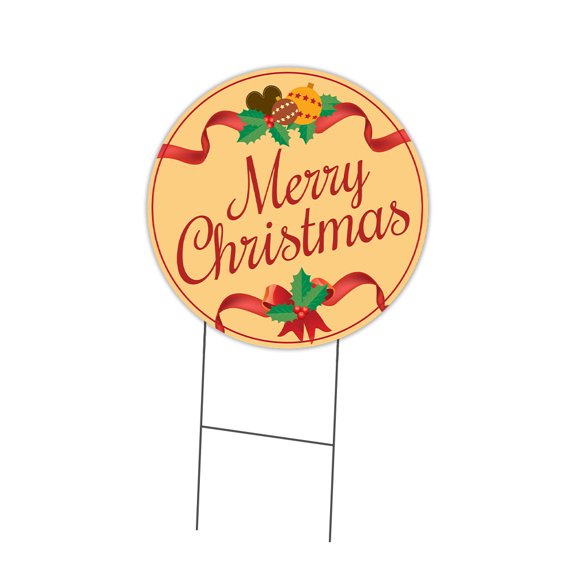 SignMission Corrugated Plastic Sign With Double Sided Image 16" Circular - Merry Christmas | Coroplast Yard Sign With Stake |  Made in the USA