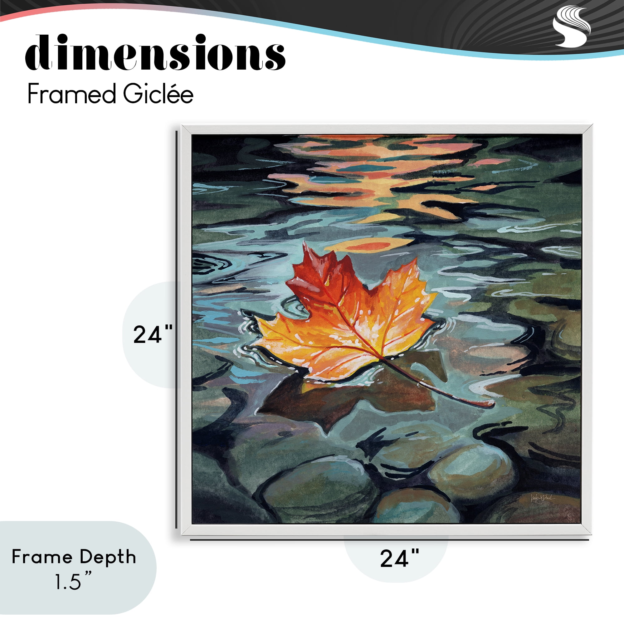 Stupell Industries Maple Leaf Floating in Stream White Framed Giclee Art, design by Kate Jarvik Birch