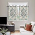 thumbnail image 5 of Beige Teal Boho Kitchen Curtains Short 54 Inch Length, Medieval Vintage Ethnic Floral Abstract Grommet Top Bedroom Living Room Curtains, Light Filtering Cafe Curtain Drapes 2 Panels Set 84''x54'', 5 of 9