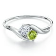 thumbnail image 2 of Gem Stone King 10K White Gold Round White Moissanite and Green Peridot Ring for Women (0.37 Cttw, Round 3.5MM, Gemstone Birthstone, Size 6), 2 of 3