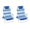thumbnail image 2 of Mainstays Reclining and Lay Flat 2-Pack Beach Chairs with Backpack Straps, Striped Blue Pattern, 2 of 12
