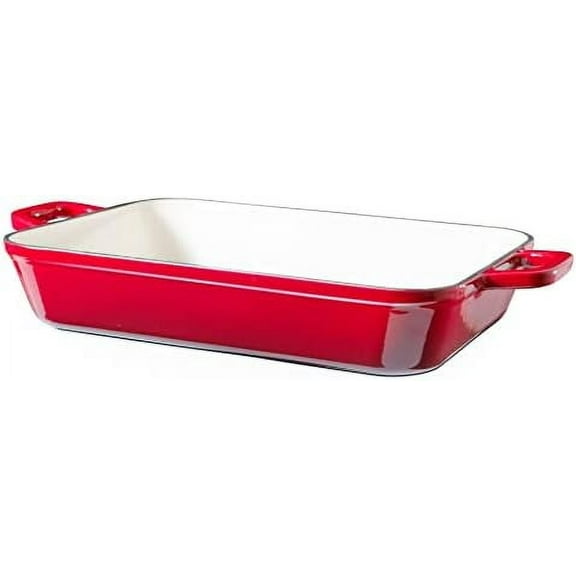 Enameled 13" Cast Iron Baking Pan Rectangular Lasagna Dish Large Roasting Pan Red$$Home Decor, Kitchen, & Other