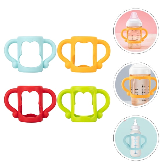 BESTOYARD Silicone Feeding Bottles Handles Assorted Colors Easy to Use 4Pcs
