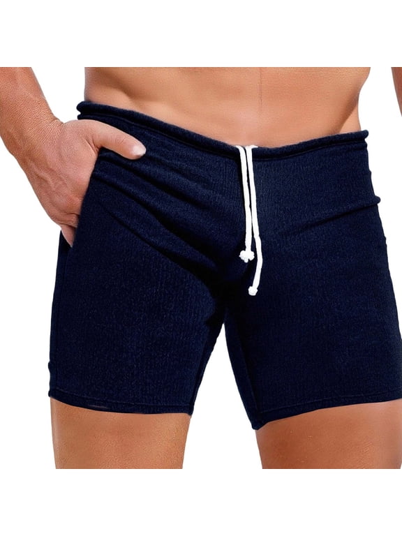 Men's Casual Shorts Knit Workout Attire Elastic Waist Drawstring Workout Running Jogging Summer Beach Sweat Shorts Navy XXL