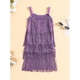 thumbnail image 2 of aturustex Little Girls Shiny Party Dress 6T-10T Toddler Baby Sleeveless Solid Layered Tassel Dress Cami Flowy Party Dress Square Neck Casual Princess  Spring Summer Outfits for Holiday Party, 2 of 7