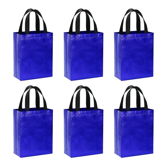 Uxcell Dark Blue Gift Bags with Laser Coating, 6pcs Reusable Goodie Bags, 8" x 4" x 10"