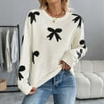 thumbnail image 2 of GBSYEWXS Women Sweater Crew Neck Bow Print Long Sleeve Fall Casual Beige Sweater, 2 of 5