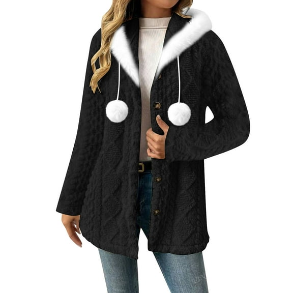 Enjoytime Women Winter Jacket Solid Color Long Sleeve Hooded Outerwear Fall Fashion Cute Casual Warm Coats