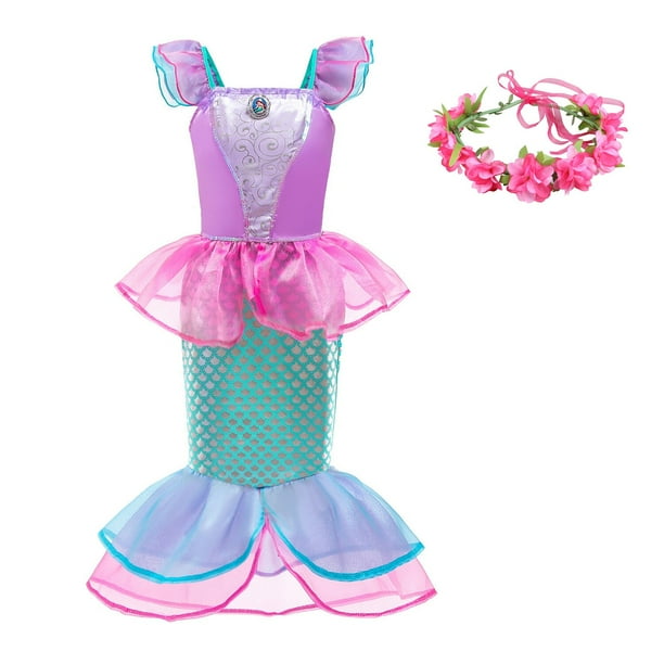 Ropa de niña de Disney princesa Sirenita Ariel vestido de verano niños disfraz de Cosplay niños carnaval cumpleaños fiesta Dress4-5T 120CM Gao Jinjia LED