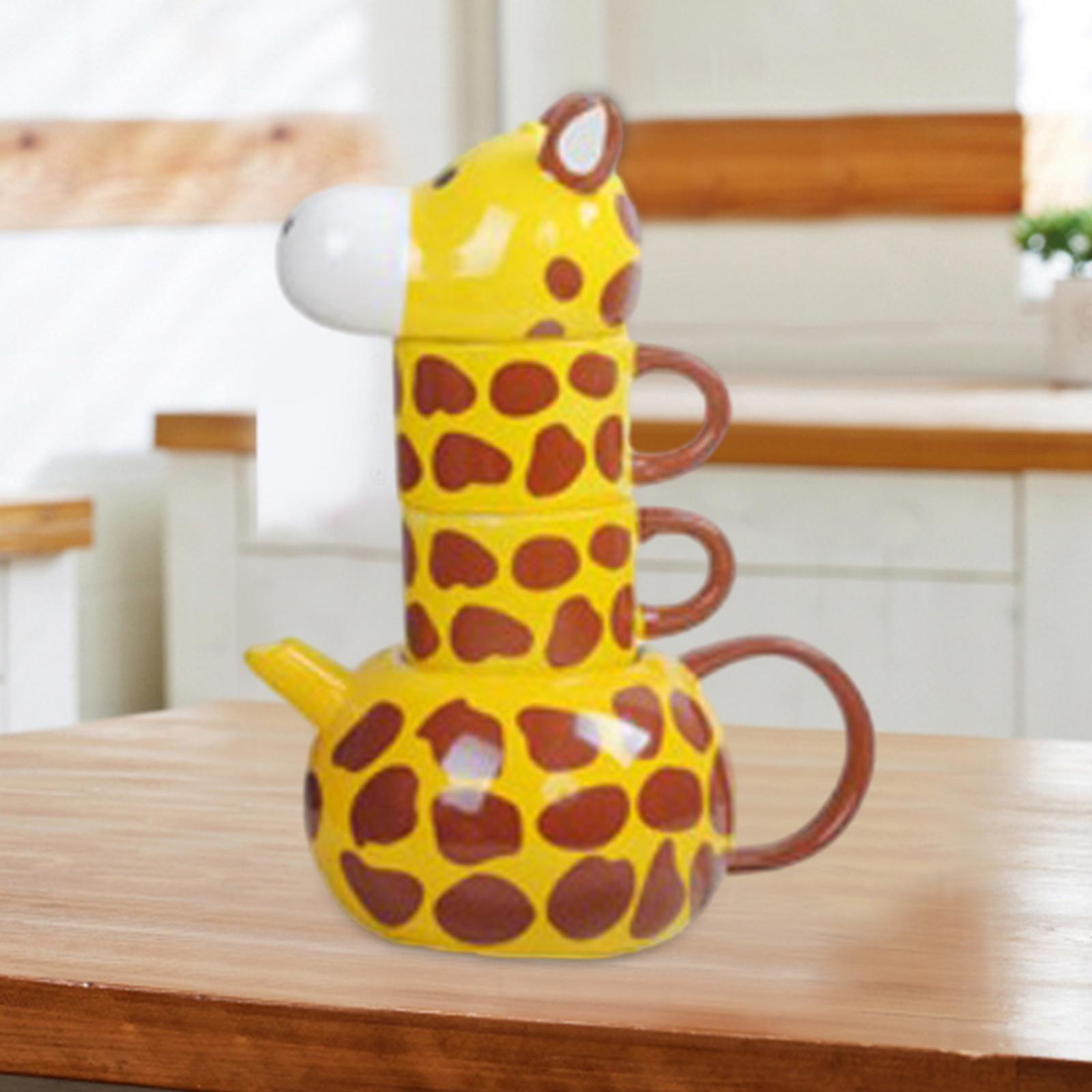 Cute Giraffe Shaped Design Ceramic Tea Pot with 2 Cups Tea Set Kawaii  Cartoon Animal Tea Set for Adult Kid for Gift Office Home
