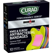 Curad Performance Series Ironman Knee and Elbow Antibacterial Bandages, Extreme Hold Adhesive Technology, Fabric Bandages, 10 ct (Pack of 4)