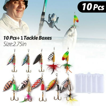 FUTATA Lures Spinnerbaits 10 Pieces Spinner Lures Bass Trout Salmon Hard Metal Spinner Lures with 1 Tackle Box