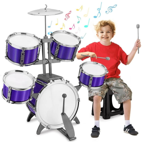 Kids Drum Set Jazz Drum Rock Kit Toys for 3 4 5 6 7 Year Old - 5 Piece Toddler Band Rock Drum Toy Educational Percussion Musical Instrument Birthday Playset