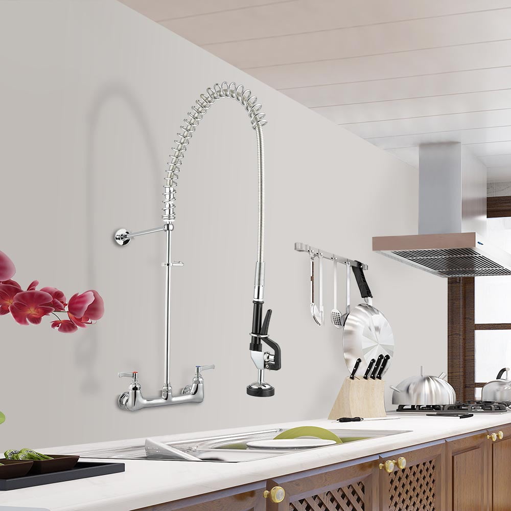 Aquaterior Double Handle Pull Down Sprayer Kitchen Faucet Commercial