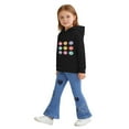 thumbnail image 6 of Girls 2-Piece Set Black Floral Print Hoodie & Flare Jeans Outfit with Heart Patches, Retro 70s Style Kids to Kids 8 Years,Size 7-8 T, 6 of 8