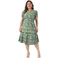 thumbnail image 3 of DARING DIVA Plus Size V Neck Short Sleeve Floral Midi Dress 4X Green, 3 of 6