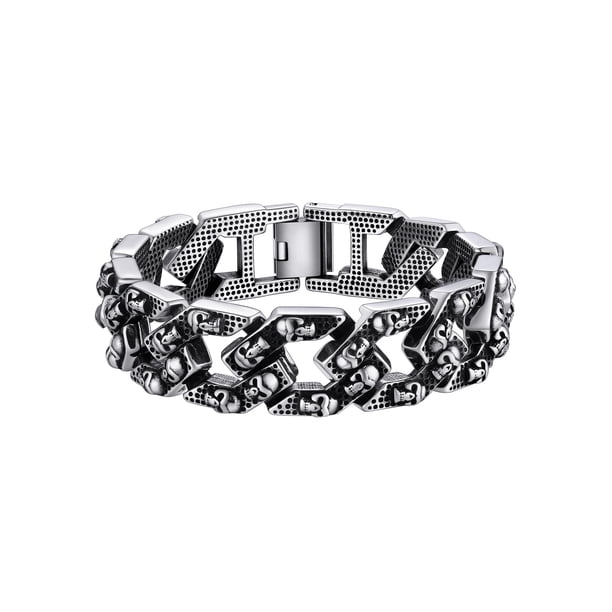 Pulsera de cadena de eslabones cubanos PROSTEEL para hombres Pulsera de calavera de acero inoxidable plata 16 mm 8.2 pulgadas