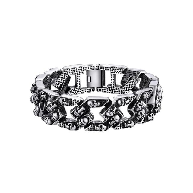Pulsera de cadena de eslabones cubanos PROSTEEL para hombres Pulsera de calavera de acero inoxidable plata 16 mm 8.2 pulgadas