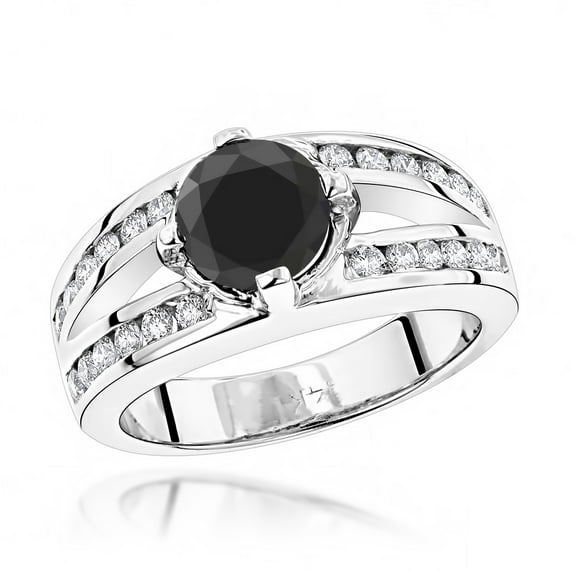 Ladies 14K Black Natural 2.7 Ctw Diamonds Engagement Wedding Ring For Her (White Gold Size 6)