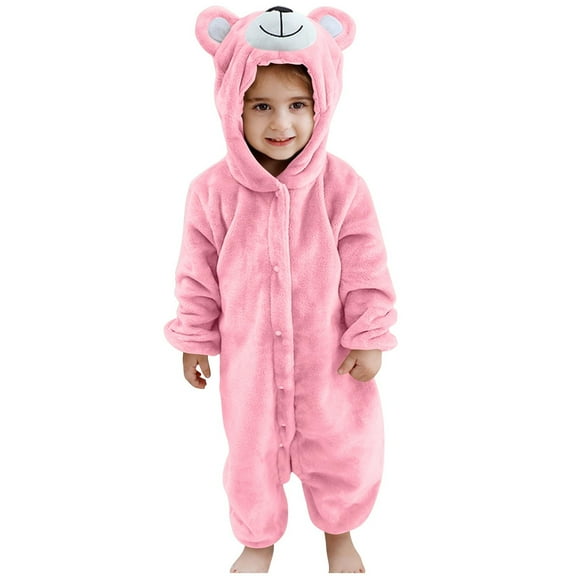 BFHHYA Toddler Baby Flannel Jumpsuit Cartoon Front Zip Hooded Romper Infant Girl Boy Winter Onesie Warm Sleepsuit for Night Sleep (3M-6Y)