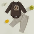 thumbnail image 3 of GYRATEDREAM Newborn Baby Boy Girl Thanksgiving Day Outfit Infant Long Sleeve Turkey Print Romper Bodysuit Top Pant Set 2Pcs Toddler Fall Winter Clothes Brown for 0-18 Months, 3 of 5