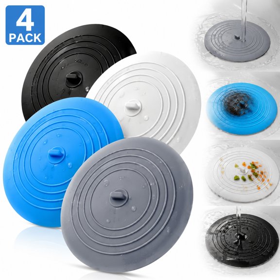 4 Pack 6 Inch Silicone Drain Cover, Bathtub Drain Stopper with Strong Suction, Hair Stopper for Bathroom Sink, Kitchen & Laundry Tub