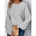 thumbnail image 3 of Women Tunic Plus Size Long Sleeve Tops Loose Fit Dressy Crew Neck Pullover Basic Sweaters Grey 5XL, 3 of 6