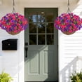 thumbnail image 3 of Lyacmy Artificial Hanging Flowers in Basket for Outdoor, UV Resistant Fake Petunias with Eucalyptus Leaves with 20Inch Coconut Lining Chain Flowerpot,Purple Red, 3 of 9