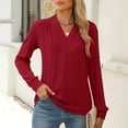 thumbnail image 3 of SNKSDGM Women's Plus Casual Easter Shirt Tops for Women Work Out Women's Solid Color V Neck Long Sleeve Blouse with Ruffled Shoulder Casual Stylish Fall Winter Top Women's Tops Dressy Casual Summer, 3 of 7