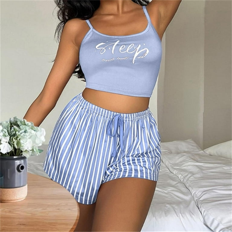 Sexy Summer Women Pajamas Set Sleepwear Cotton Home Clothes Tops And Shorts Cute Soft Sleeveless Nightwear For Female Walmart
