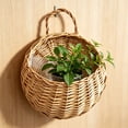 thumbnail image 2 of HomelyJoy Woven Flower Basket, Pure Handmade Rattan Flower Pots with Handle, Beige Hanging Wall Storage Basket for Garden Patio Indoor Outdoor Decor, 8.66 x 7 in, 2 of 8