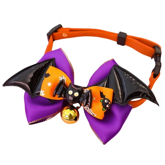 ZZAIXHL Halloween Pet Collar for Dogs Cat Collar with Orange Pumpkin Bow Bell Adjustable 8.27-11.81in Quick Release Breakaway Adjustable Buckle Cute Soft Collar for Small Medium Pets