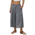 thumbnail image 3 of Breezora Women's Linen Cotton Pants Summer Wide Leg Casual Cropped Culottes With Pockets Loose Breathable Relaxed Fit Daily Trousers, 3 of 9
