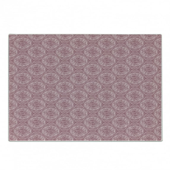 Damask Cutting Board, Monochrome Mystic Ornamented Flowers and Circles Arrangement Illustration, Decorative Tempered Glass Cutting and Serving Board, in 3 Sizes, by Ambesonne