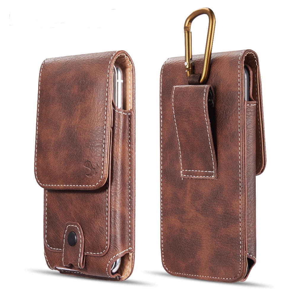 Crossbody Phone Bag for Man Travel Shoulder Bag 8.0 inch iPhone X Xs Max Holster Case Premium Leather Belt Waist Pouch Small Bag for iPhone 7 Plus Samsung S10 Galaxy Note10 Brown 