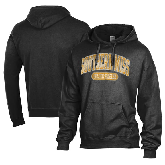 Men's Comfort Wash Black Southern Miss Golden Eagles Lightweight Fleece Pullover Hoodie