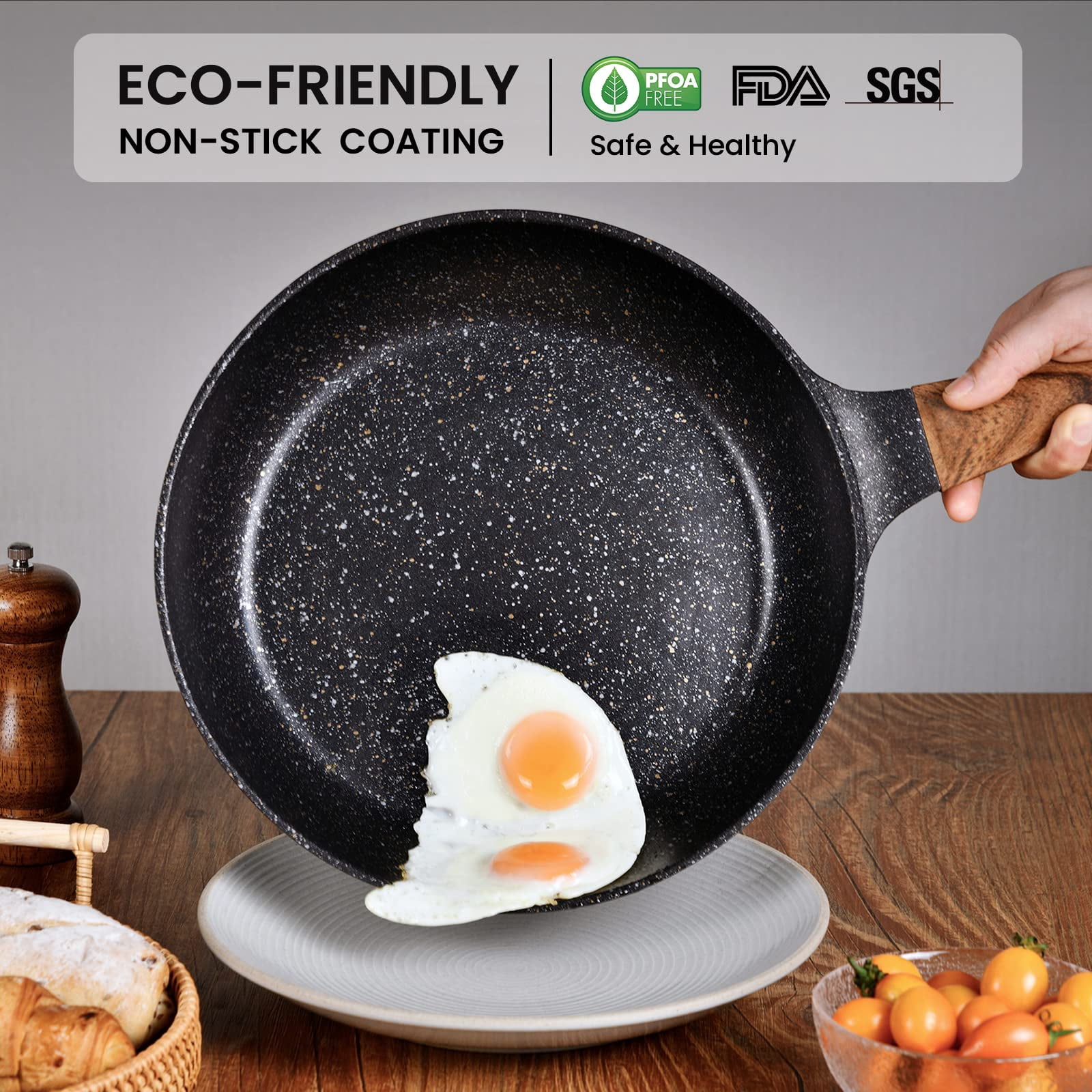 Nonstick Frying Pan with Lid for Cooking, Clatine Omelette Pan Skillets,11" Deep Saute Pans, Woks & Stir-Fry Cookware for Gas, Electric Stove, Induction Top