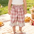 thumbnail image 2 of SGMVNU Girls Checked Pants Summer Lightweight Elastic Waist Cotton Pants Casual Baggy Trousers with Ruffle Lace , Size 8-10 Years, Pink-Plaid, 2 of 6