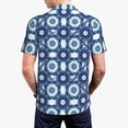 thumbnail image 4 of Balery Vintage Blue Printed Men’s Short Sleeve Polo Shirt, Midweight Men's Shirt,Golf Polo shirts -Small, 4 of 9