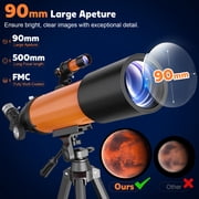 BEBANG Telescope for Adults High Powered, 90mm Aperture 500mm, AZ Mount FMC, Refractor Astronomy Telescopes for Planets Stars