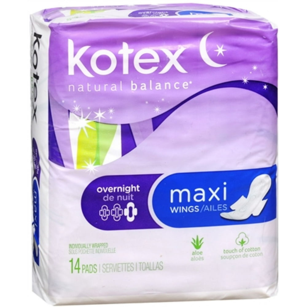 U by Kotex Maxi Pads With Wings Overnight, Unscented 14 ea (Pack of 6
