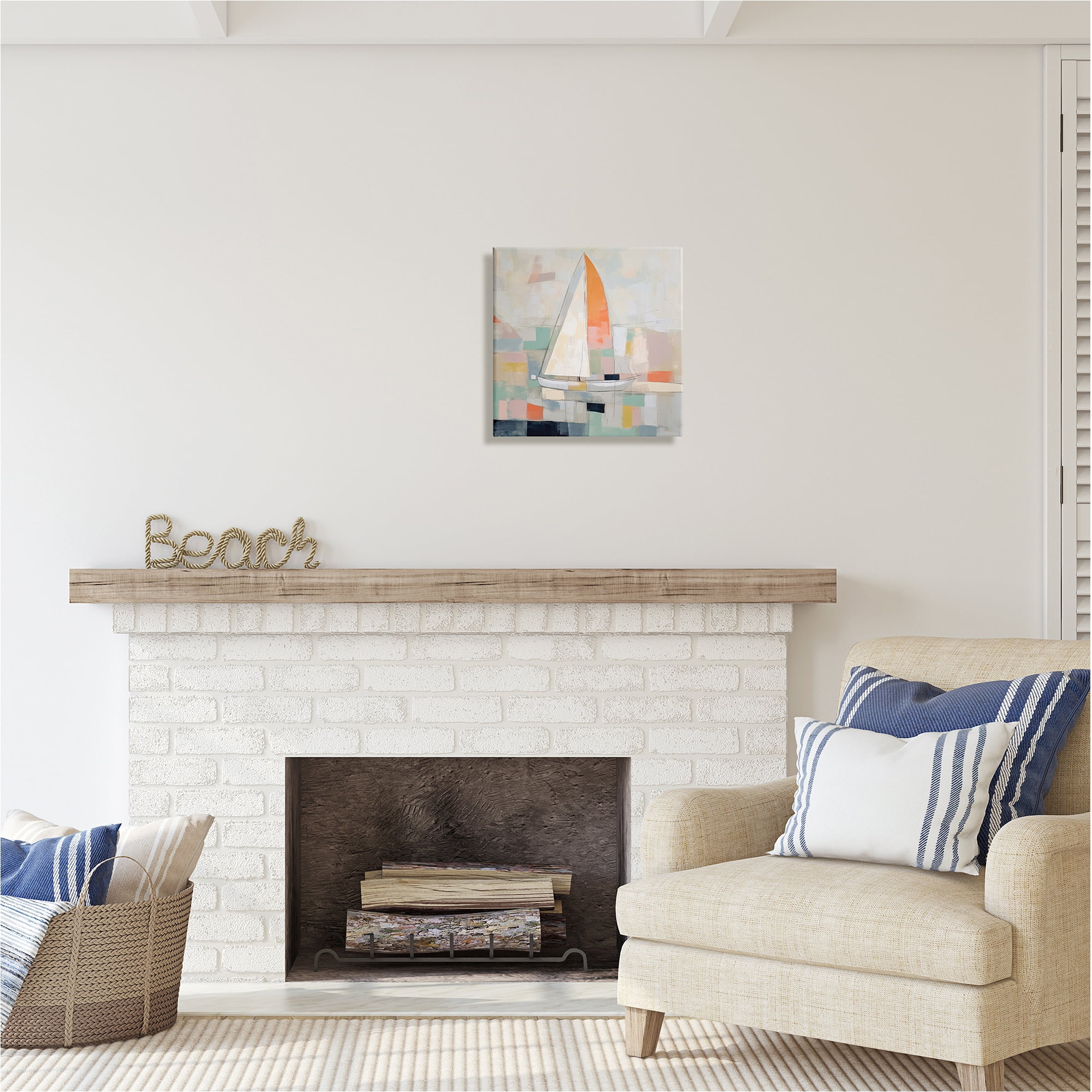 Stupell Industries Contemporary Sailboat Painting Abstract Painting Gallery Wrapped Canvas Art Print Wall Art, 17 x 17