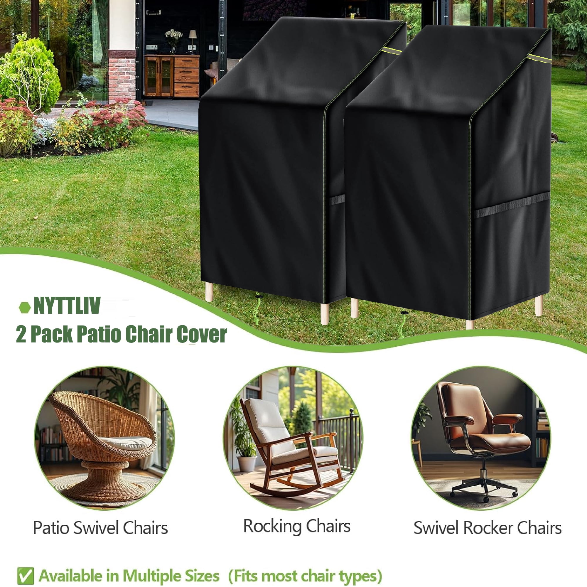 Patio Chair Covers,High Back Outdoor Stacking Chair Cover, 420D Waterproof Patio Furniture Covers for Stackable Chair,Lounge Deep Outdoor Seat Cover, 25.6" L x 29.5" W x 47"H, 2 Pack
