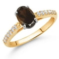 thumbnail image 2 of Gem Stone King 10K Yellow and White Gold Brown Smoky Quartz and White Lab Grown Diamond Engagement Ring for Women (1.38 Cttw, Oval 8X6MM, Gemstone Birthstone, Size 6), 2 of 4
