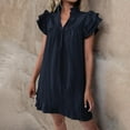 thumbnail image 5 of Navy Short Sleeve Dresses for Women Summer Fall Collared Turtleneck Neck Spandex Midi Knee High Plain Dresses Teen Girls 2025 Clothing Trendy Y2K L, 5 of 8